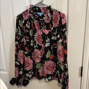 Floral Blouse with Pink and Green Accents